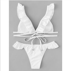 White Ruffle Tie Bikini